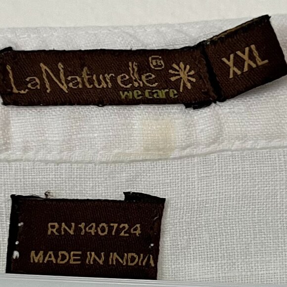 La Naturelle 100% linen blouse size XXL white 3/4 roll tab sleeve minimalist - Picture 8 of 10